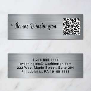 Beruflicher QR-Code Stilvolles Script Silver Mini Visitenkarte