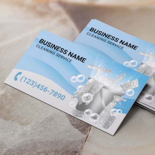 Beruflicher Reinigungsservice Moderne blaue Kurven Visitenkarte