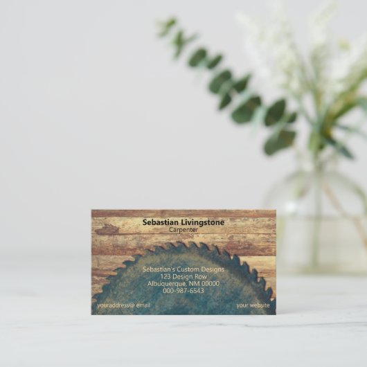 Beruflicher Rustikaler Karton mit grünem Sägeblatt Visitenkarte (Stehend Vorderseite)