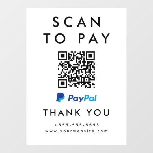 Beruflicher Scan zum PayPal QR-Code Weiß Fensteraufkleber (Blatt)