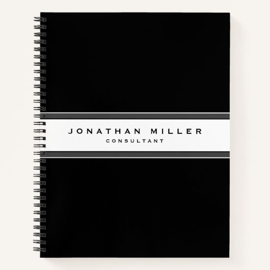 Beruflicher, schlichter Schwarz-Weiß-Streifen Notizblock (Vorderseite)