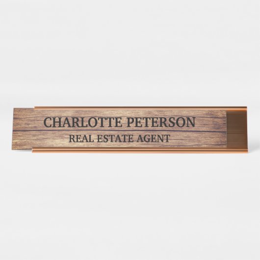 Beruflicher Schreibtisch mit rustikaler Holzplatte Schreibtischnamensplakette (Vorderseite )
