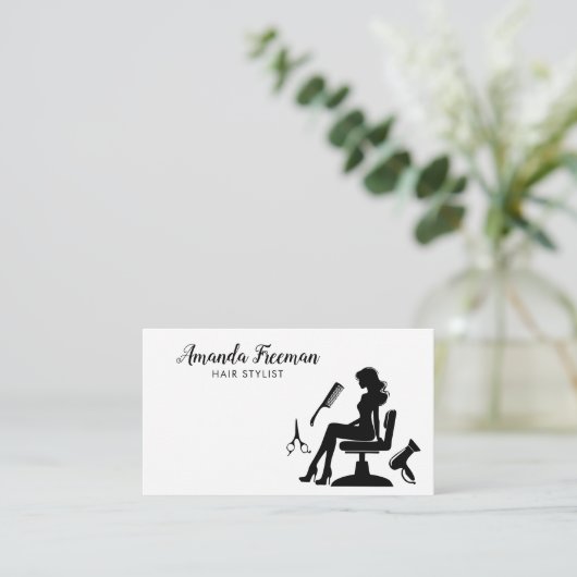Beruflicher Schwarz-Weiß-Friseur Visitenkarte (Stehend Vorderseite)