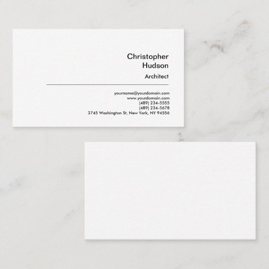 Beruflicher Schwarz-weißer Schlichter Architekt Visitenkarte (Vorne/Hinten)