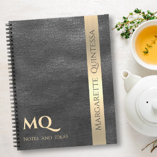 Beruflicher schwarzer Ledergoldstreifen Mit Monogr Notizblock