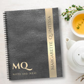 Beruflicher schwarzer Ledergoldstreifen Mit Monogr Notizblock