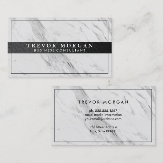 Beruflicher schwarzer Ledertrimmmarmor Visitenkarte (Vorne/Hinten)