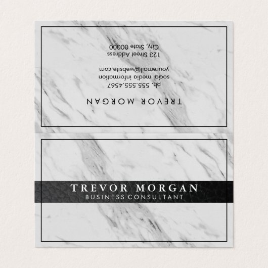 Beruflicher schwarzer Ledertrimmmarmor Visitenkarten (Außenseite Aufgefaltet)