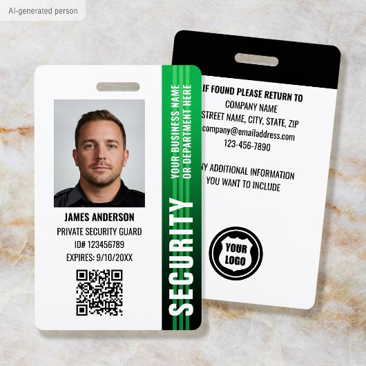 Beruflicher Sicherheitsbeamter ID Foto Green Ausweis