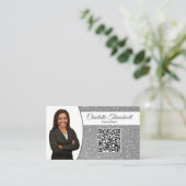 Beruflicher Silver Glitzer Custom Foto QR Visitenkarte (Stehend Vorderseite)