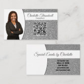 Beruflicher Silver Glitzer Custom Foto QR Visitenkarte (Vorne/Hinten)