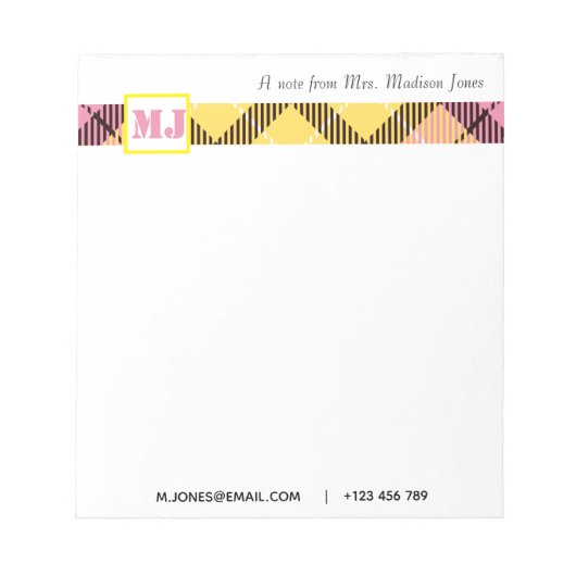 Beruflicher Skriptname Modern Monogram Kariert Notizblock (Vorderseite)