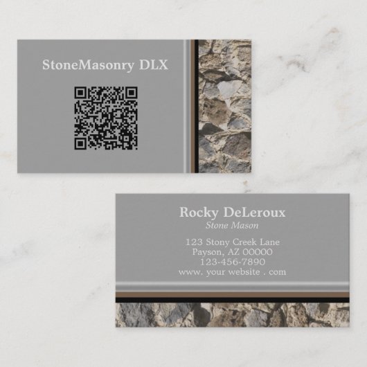 Beruflicher Stonemason Rustic Rock Border QR Code Visitenkarte (Vorne/Hinten)