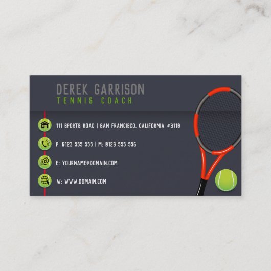 Beruflicher Tennislehrer | Tennis Racket Visitenkarte (Vorderseite)