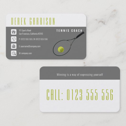 Beruflicher Tennislehrer | Tennis Racket Visitenkarte (Vorne/Hinten)