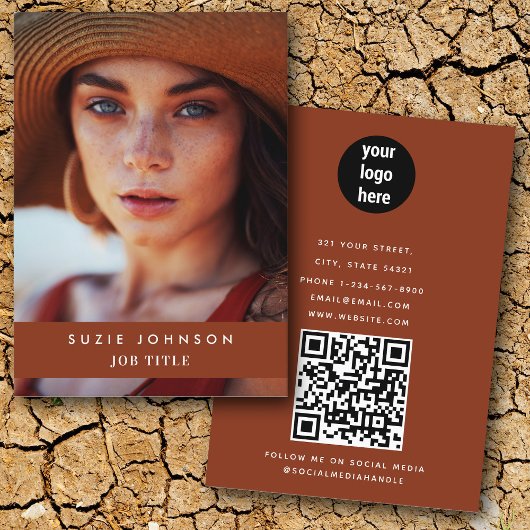 Beruflicher Terracotta Business Foto QR Code Visitenkarte
