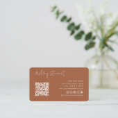 Beruflicher Terracotta Qr Code Minimale Skripte Visitenkarte (Stehend Vorderseite)