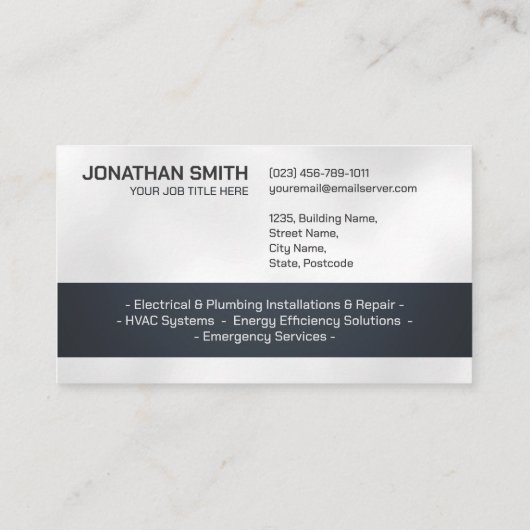 Beruflicher Unternehmer für Elektro- und Klempnert Visitenkarte (Rückseite)