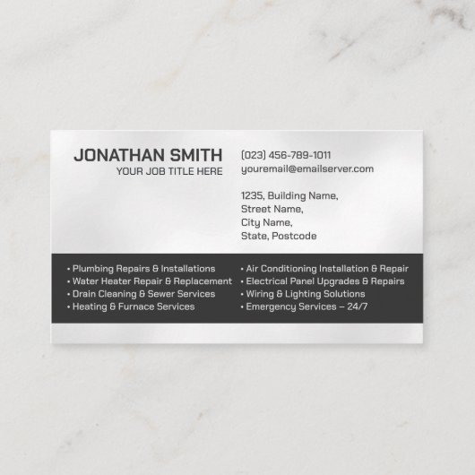 Beruflicher Unternehmer für Elektro- und Klempnert Visitenkarte (Rückseite)