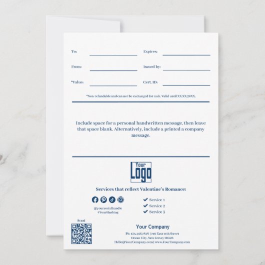 Beruflicher Valentinstag-Geschenkgutschein (Rückseite)