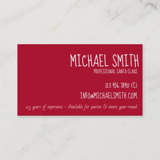 Beruflicher Weihnachtsmann Roter Weihnachtsmann Ni Visitenkarte (Rückseite)