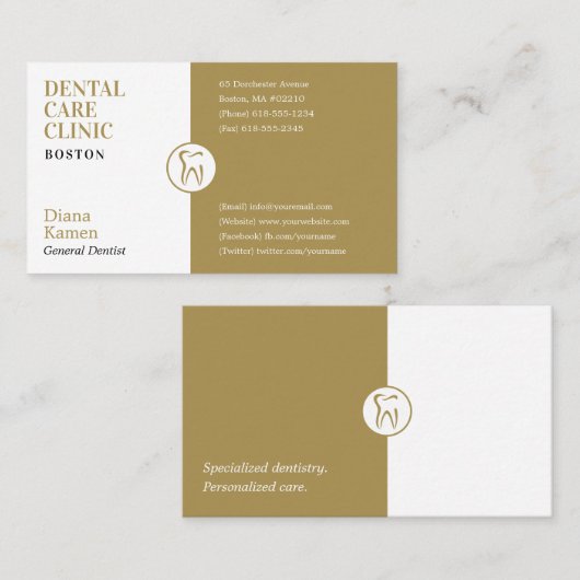 Beruflicher Zahnarzt | Golden Visitenkarte (Vorne/Hinten)