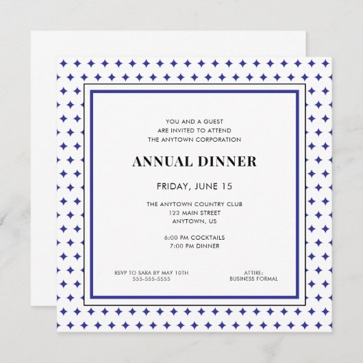 Berufliches Abendessen Blue Diamond Muster Einladung (Vorne/Hinten)