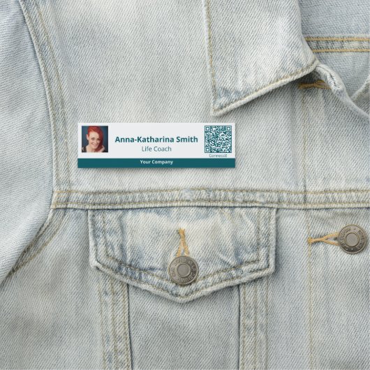 Berufliches Aquamarines QR-Code-Unternehmen Namensschild (Beispiel)