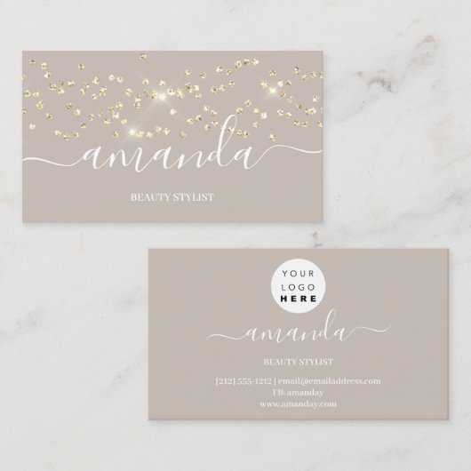 Berufliches Beauty Makeup Logo Gold Confetti Hair Visitenkarte (Vorne/Hinten)