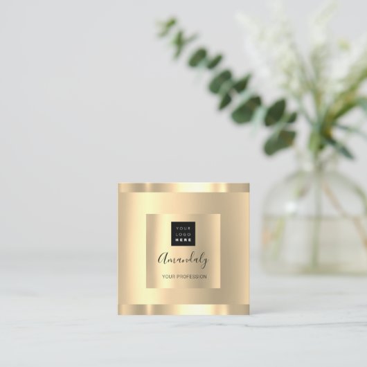 Berufliches Beauty Studio Hair Salon Gold Logo Quadratische Visitenkarte (Stehend Vorderseite)