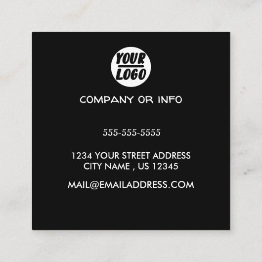 berufliches, benutzerfreundliches Schwarzes Firmen Quadratische Visitenkarte (Rückseite)
