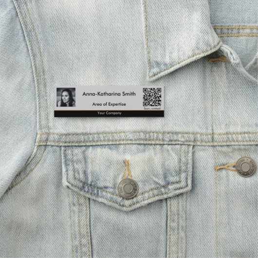 Berufliches Bild QR-Code Orange Accents Gray Namensschild (Beispiel)