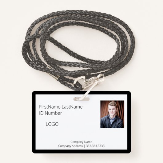 Berufliches Black Employee-ID-Abzeichen mit Strich Ausweis (Vorderseite mit Schlüsselband)