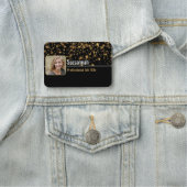 Berufliches Black & Gold Bokeh Custom Foto Namensschild (Beispiel)