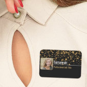 Berufliches Black & Gold Bokeh Custom Foto Namensschild