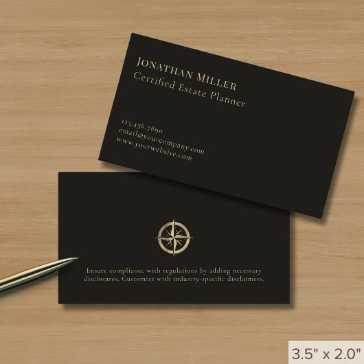 Berufliches Black-Gold-Compass-Logo Visitenkarte