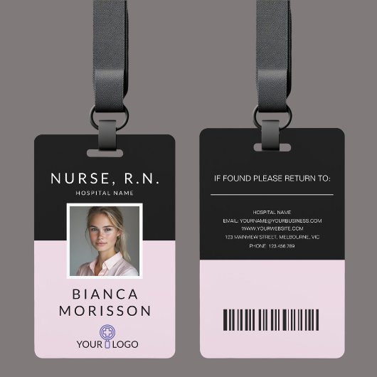 Berufliches Black & Pink Nurse ID-Abzeichen Ausweis