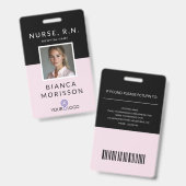 Berufliches Black & Pink Nurse ID-Abzeichen Ausweis (Vorder- & Rückseite)