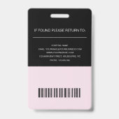 Berufliches Black & Pink Nurse ID-Abzeichen Ausweis (Rückseite)