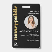 Berufliches Black Retro Gold Notar Round Foto Ausweis (Front)