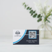 Berufliches Blau Fügen Sie Ihrem Logo QR-Code hinz Visitenkarte (Stehend Vorderseite)