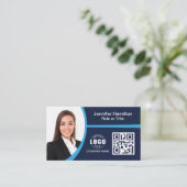 Berufliches Blau Fügen Sie Ihrem Logo QR-Code hinz Visitenkarte (Stehend Vorderseite)