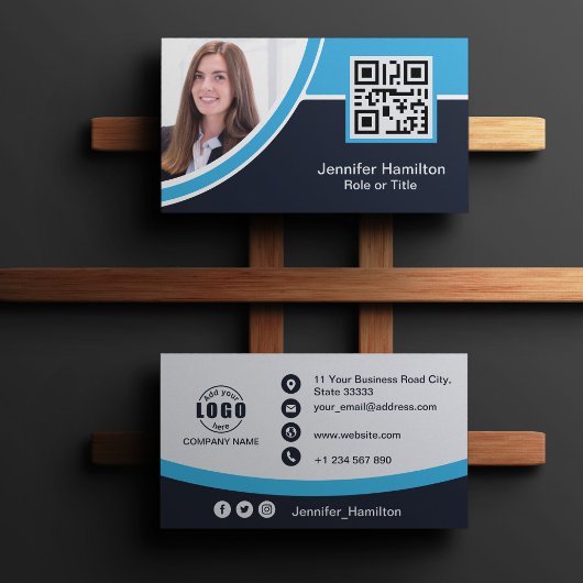 Berufliches Blau hinzufügen des QR-Code-Fotos für  Visitenkarte