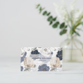 Berufliches, blau-rosa Blumenmuster Visitenkarte (Stehend Vorderseite)