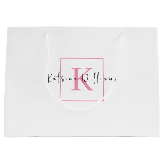 Berufliches Branding-Logo Rosa-Script-Monogramm Große Geschenktüte (Vorderseite)