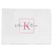 Berufliches Branding-Logo Rosa-Script-Monogramm Große Geschenktüte (Rückseite)