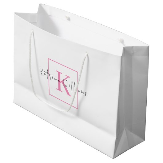 Berufliches Branding-Logo Rosa-Script-Monogramm Große Geschenktüte (Vorderseite Schrägansicht)