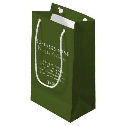 Berufliches Branding Minimaler Script Moss Green Kleine Geschenktüte (Vorderseite Schrägansicht)