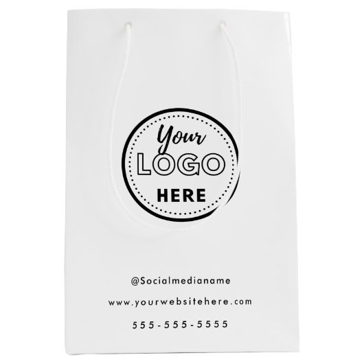Berufliches Branding Minimalistisches weißes Werbe Mittlere Geschenktüte (Vorderseite)
