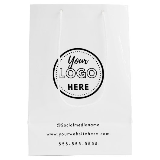 Berufliches Branding Minimalistisches weißes Werbe Mittlere Geschenktüte (Rückseite)